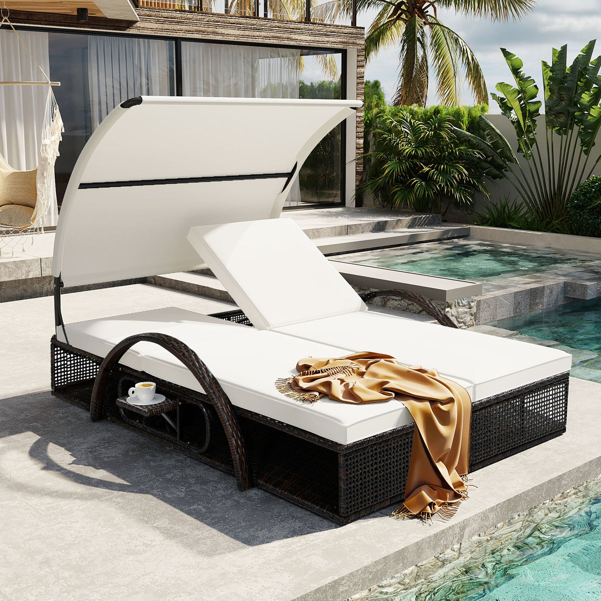 U_STYLE Outdoor Steel Frame Sun Lounger