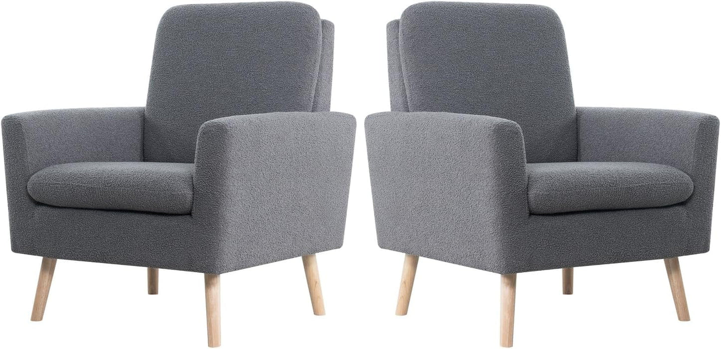 Gray Mid Century Modern Plush Upholstered Armchair