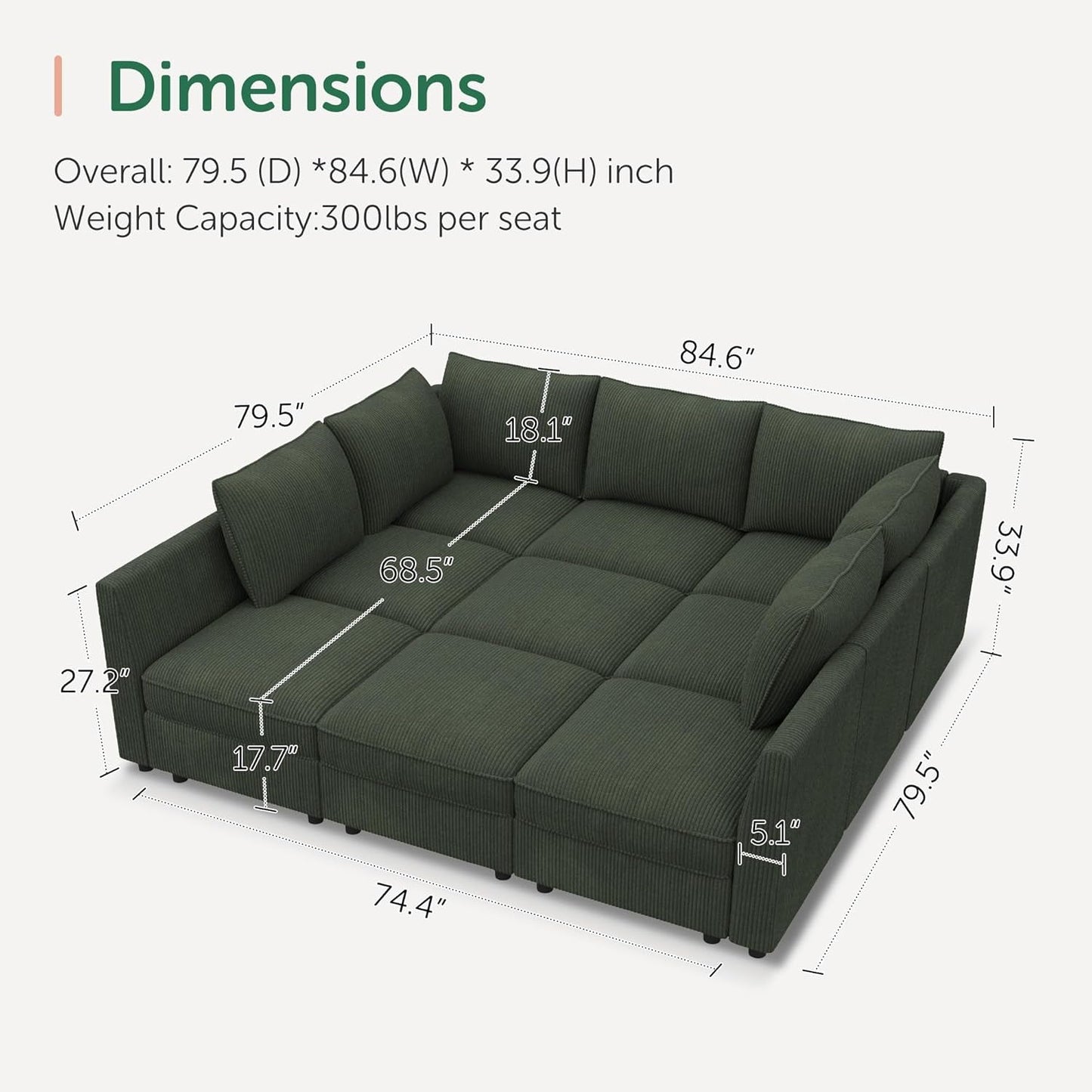 Emerald Green Modular Sleeper Sofa With Hidden Storage Compartment