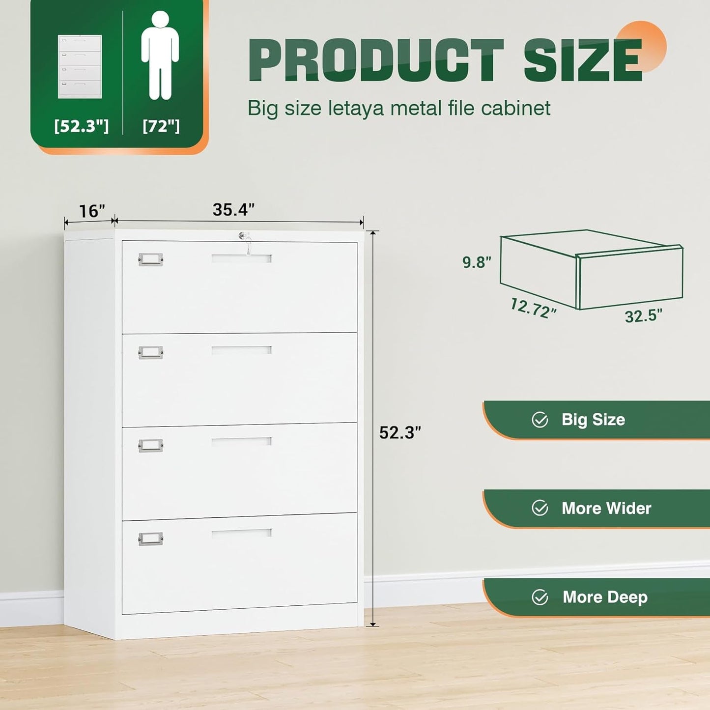 4 Drawer File Cabinet With Lock White Metal Lateral Filing