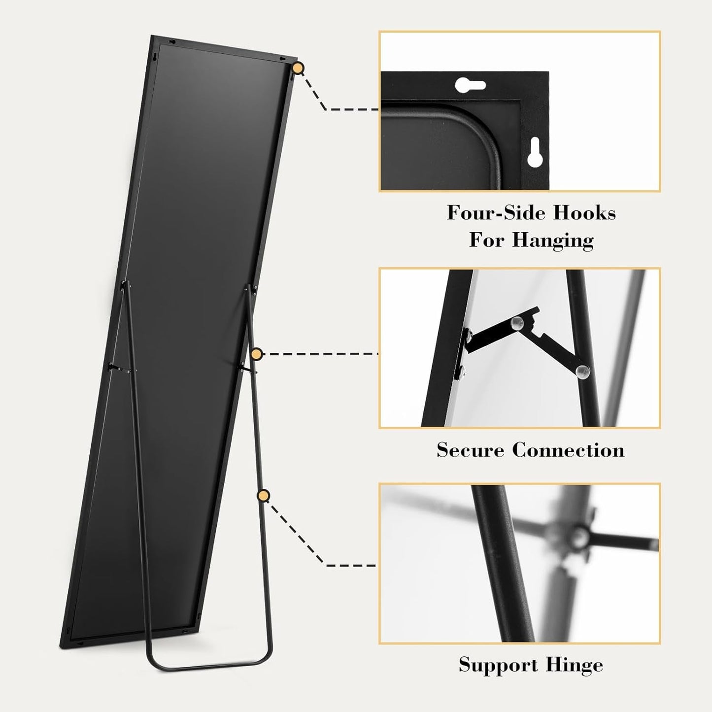 Full Length Floor Mirror 59x17 Aluminum Frame for Bedroom