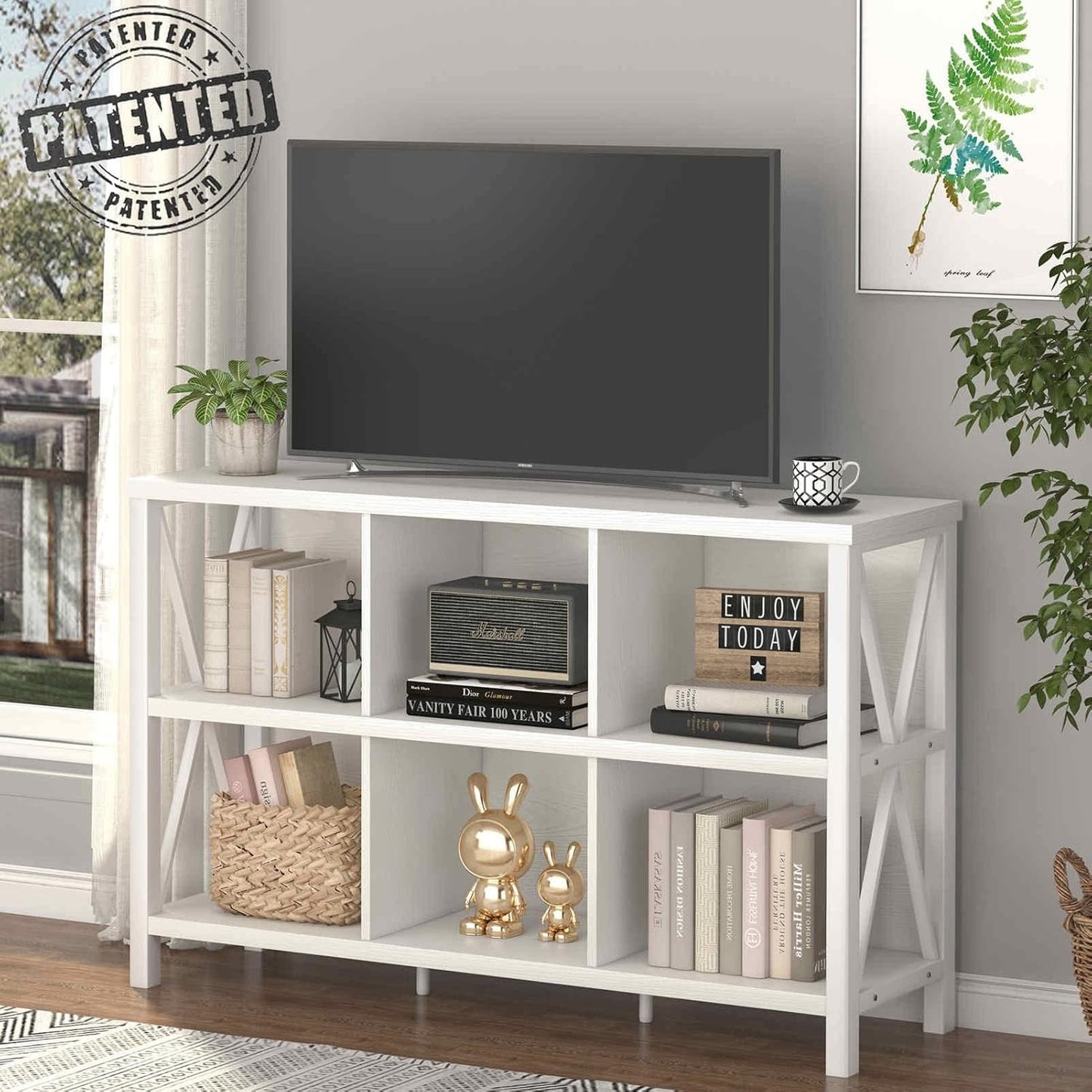 Six Cube Storage Organizer White Oak 47 Inch Bookshelf