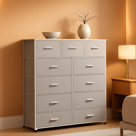 Tall Fabric Dresser Storage Tower With 11 Deep Drawers