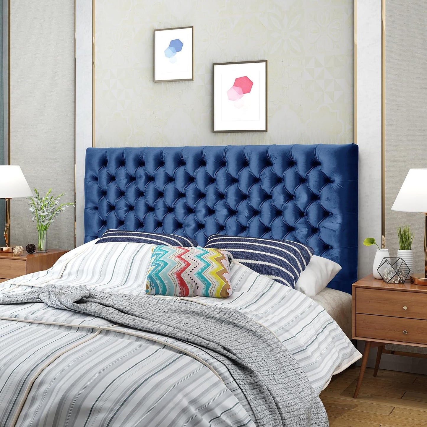 Modern Upholstered Headboard with Adjustable Height and Buttons