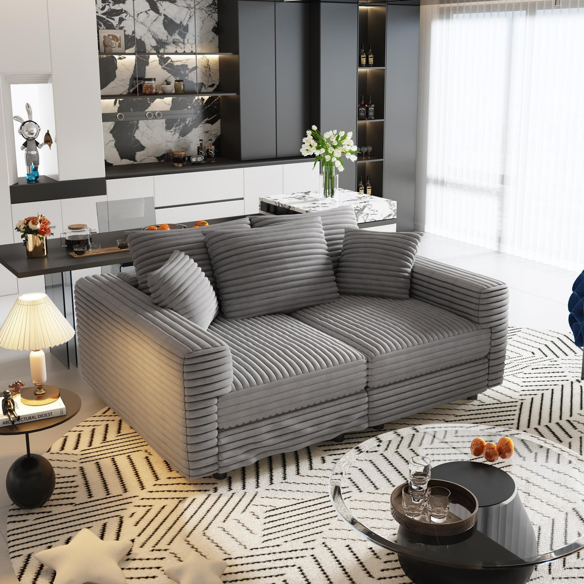 82.7" Plush Corduroy 3-Seat Sofa