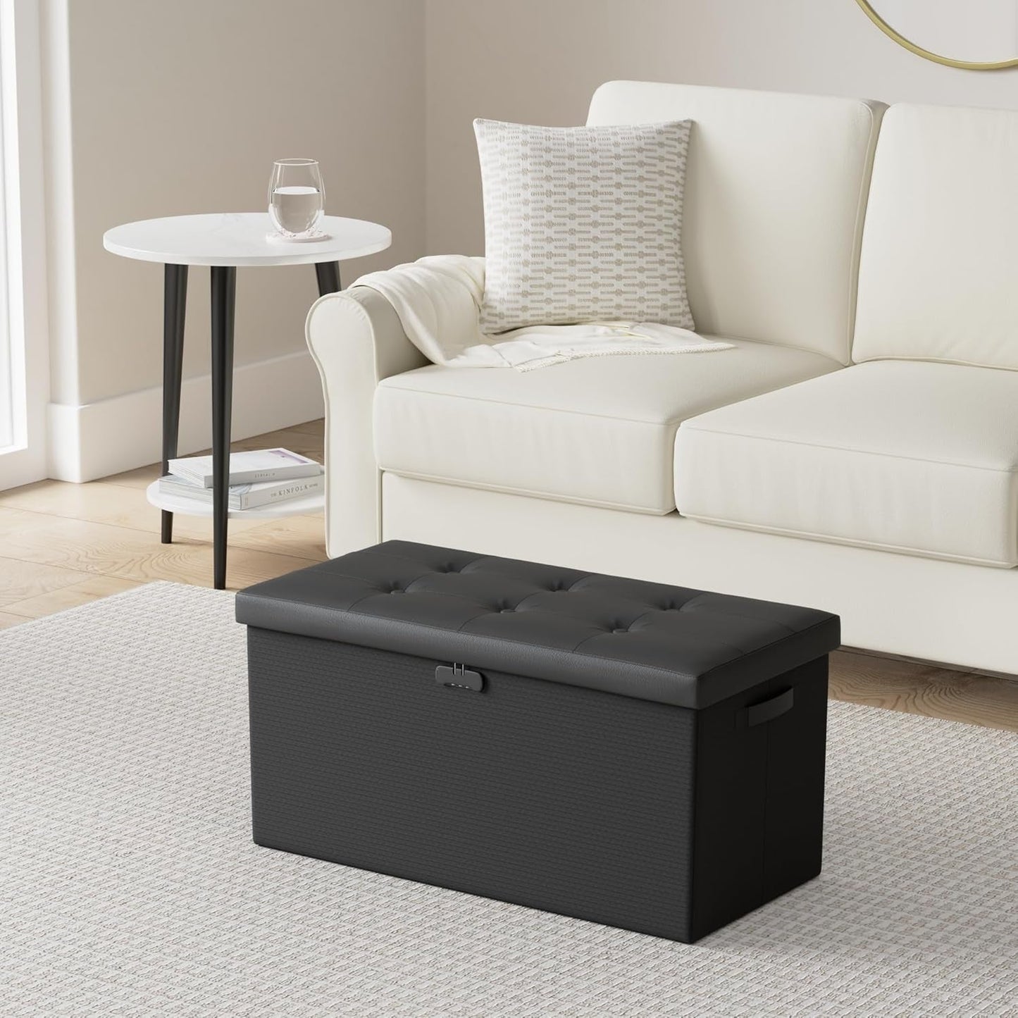 Storage Ottoman Bench 30 Inches Black Storage Lock Pro