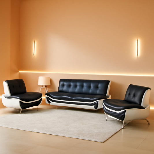 Leather Sofa Set 3 Piece Living Room Furniture In Black And White