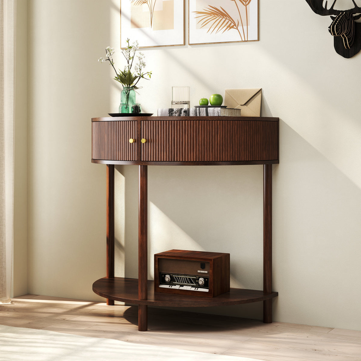Artisan-Crafted Wave-Pattern Demi-Lune Console Table