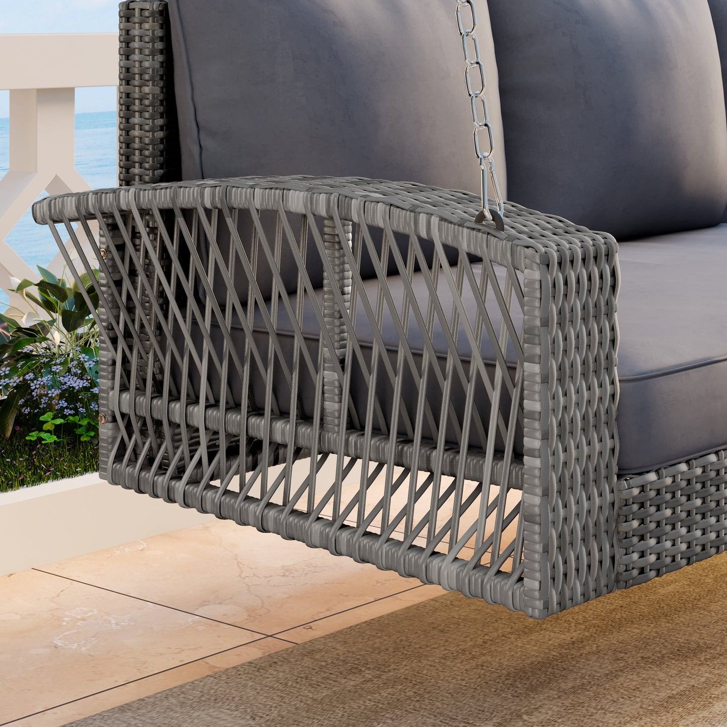 GO 69" PE Wicker 3-Person Porch Swing