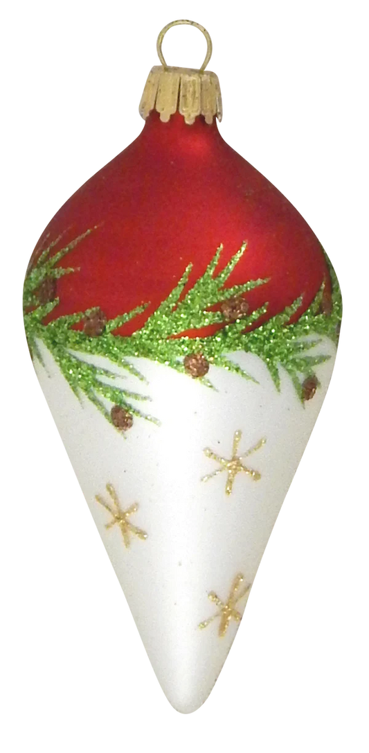 Krebs Glass Teardrop Ornament - Bi-Color Pine Garland - 4 Pack