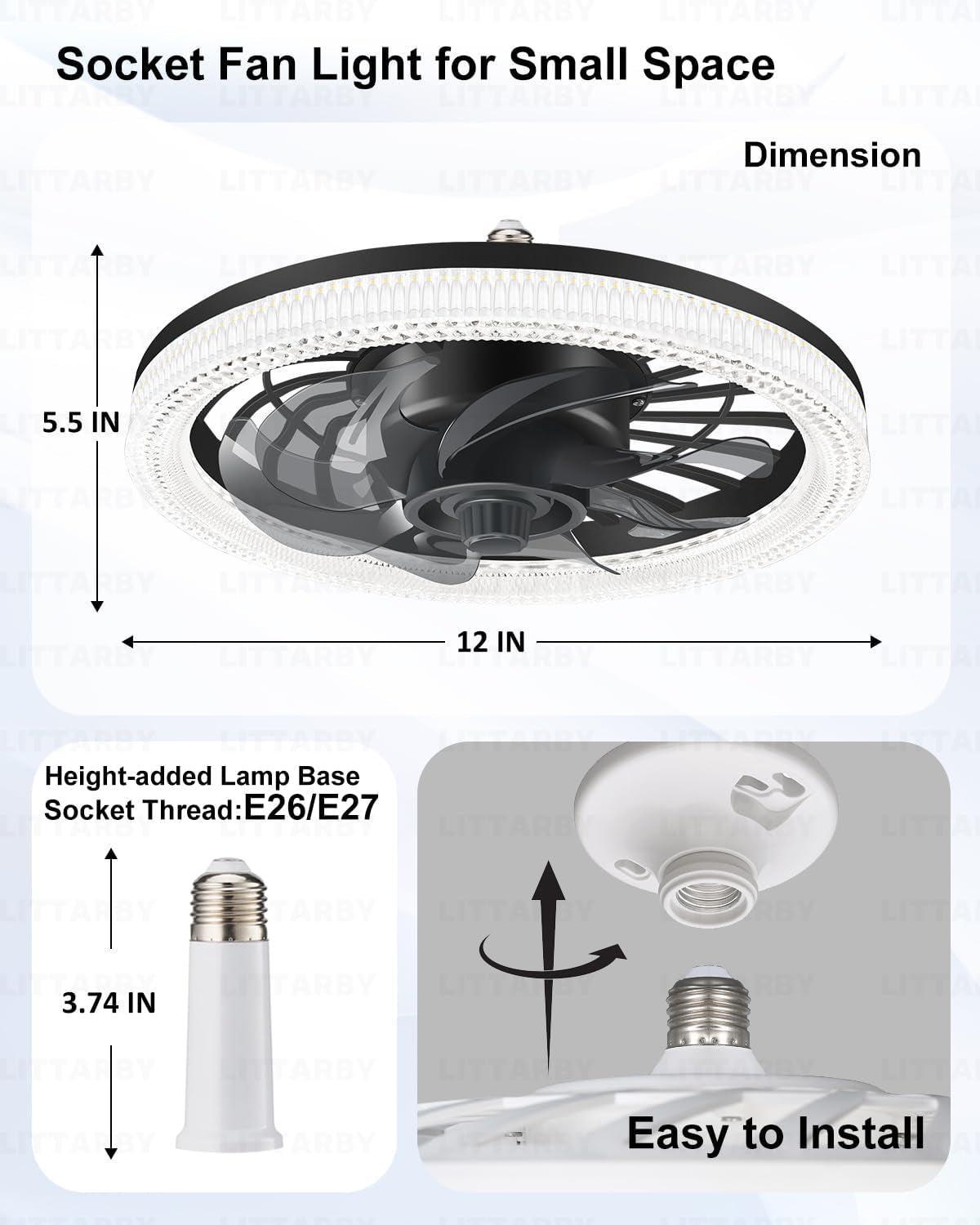 Black Ceiling Fan With Lights Remote Dimmable 3000K to 6500K Flush Mount