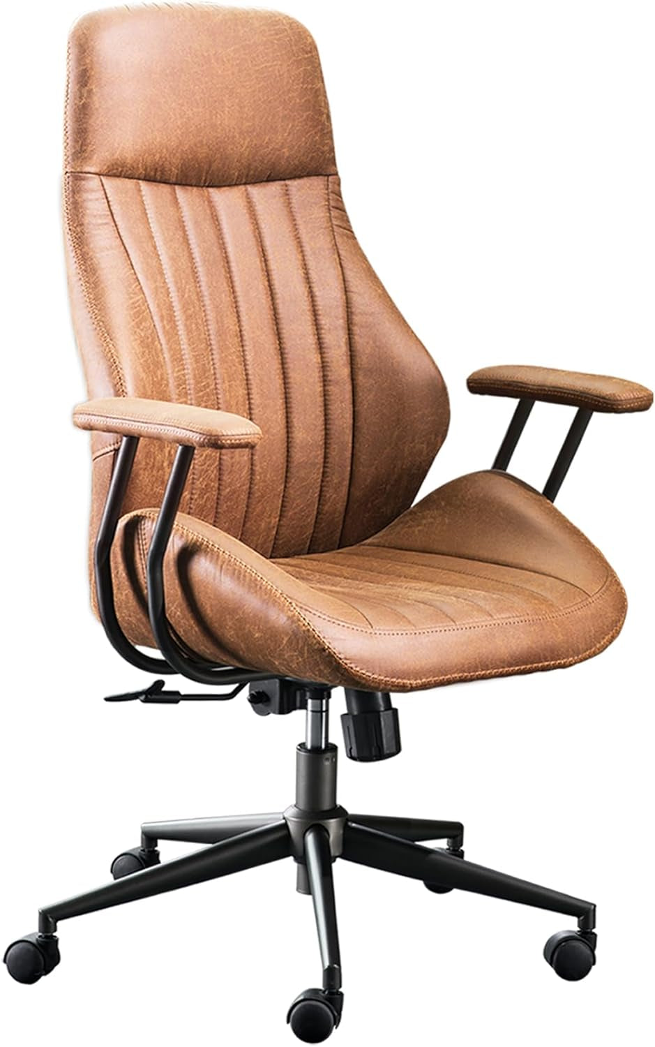 Ergonomic Mid Century Leather Office Chair With Lumbar