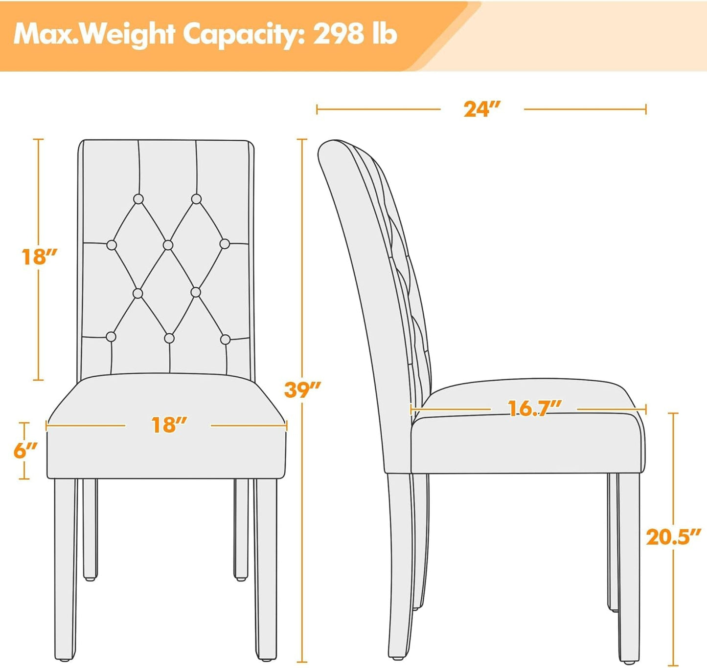 High Back Dining Chairs Set of 2 Retro Brown Parsons