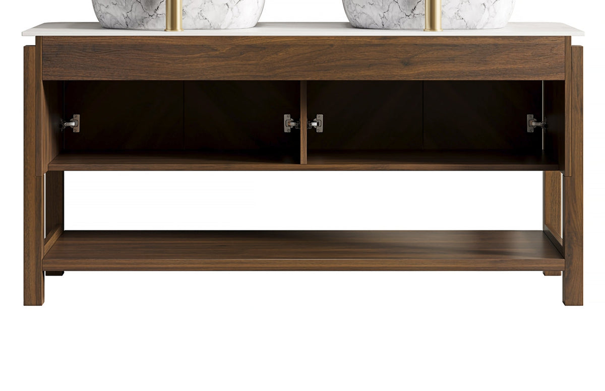 Indigo 60'' Freestanding Cabinet with 4 Doors & Open Shelf, Carrara