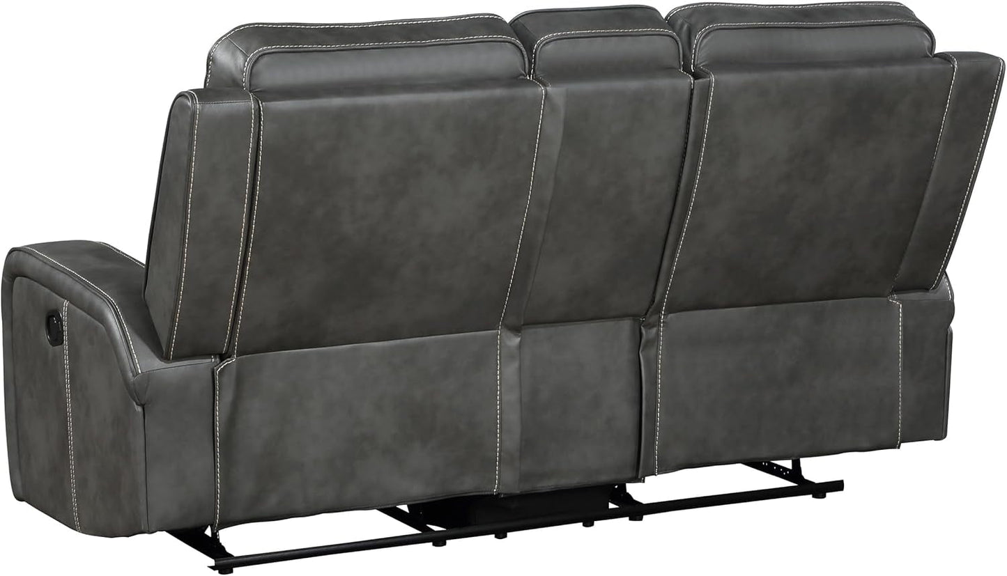 Gray Faux Leather Reclining Loveseat With Manual Recline