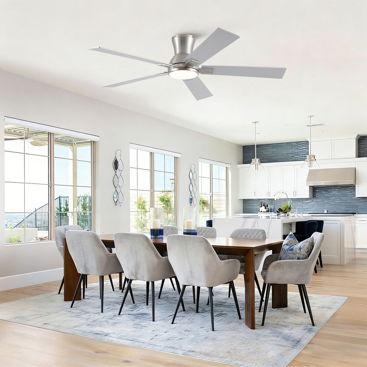 52" Modern Brushed Nickel Finish Reversible Quiet Motor Ceiling Fan