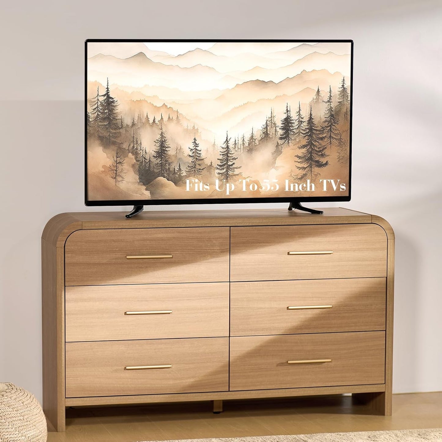Curved Dresser 54Inch Oak Finish Contemporary Storage