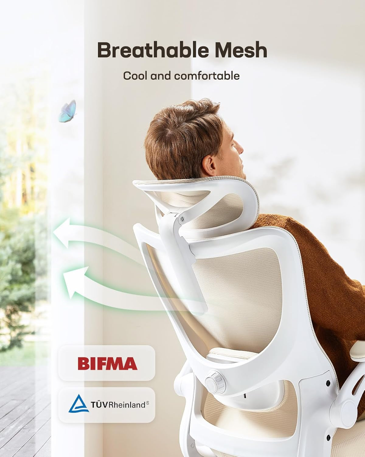 Ergonomic Office Chair White Mesh Back And Adjustable Lumbar