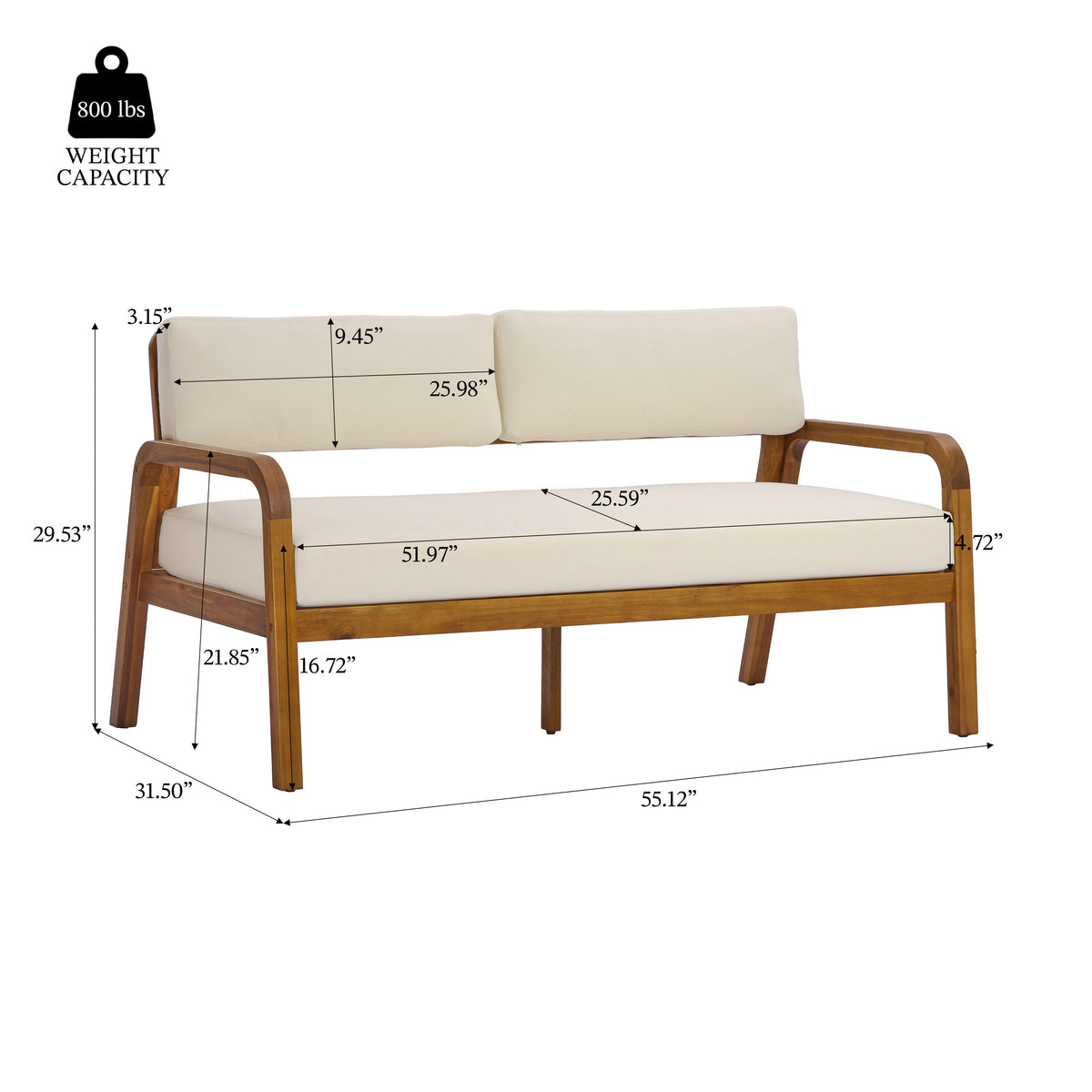 2-Piece Outdoor Sofa Set with Cushions in Teak