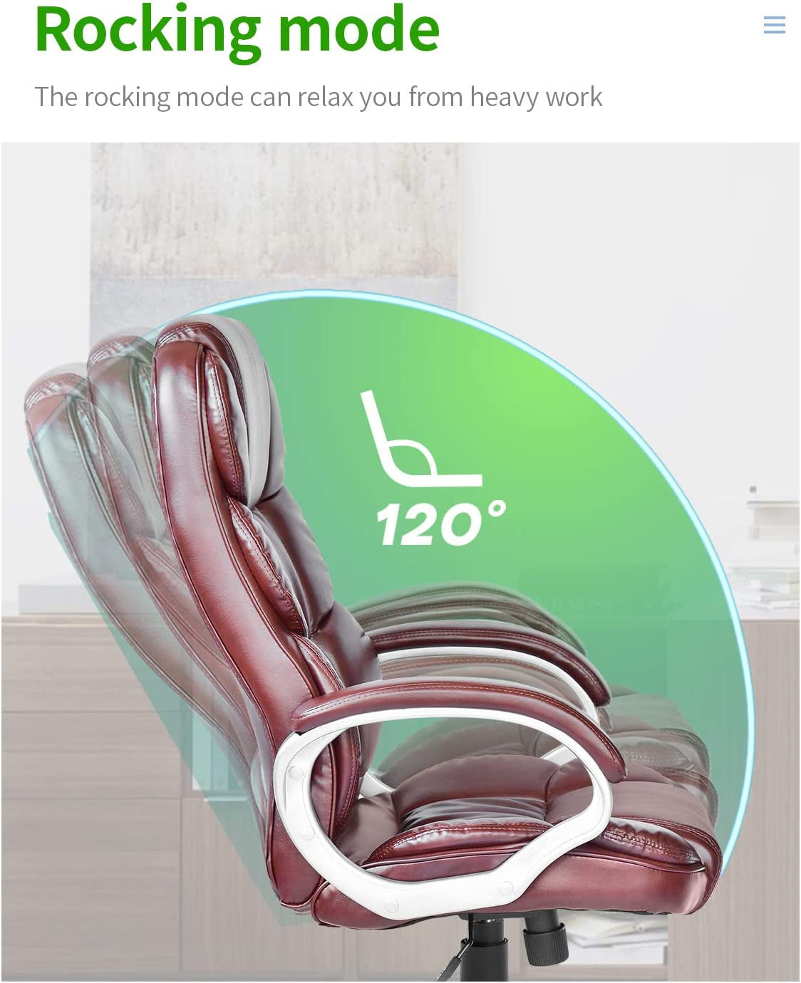 Ergonomic High Back Office Chair Adjustable PU Leather With Armrests Brown