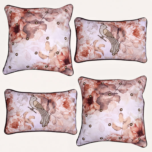 Bird Throw Pillow Covers - Set of 4 Decorative Printed Cushion Covers with Zipper Closure
