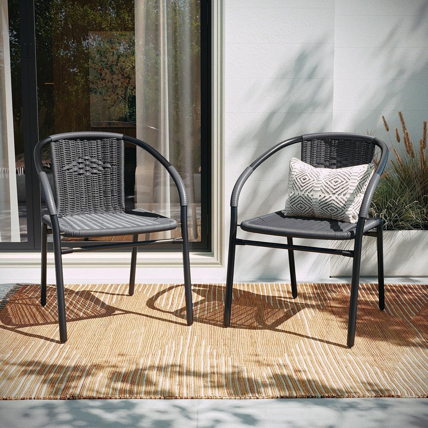 Modern Stackable Rattan Dining Chairs Set for Outdoor