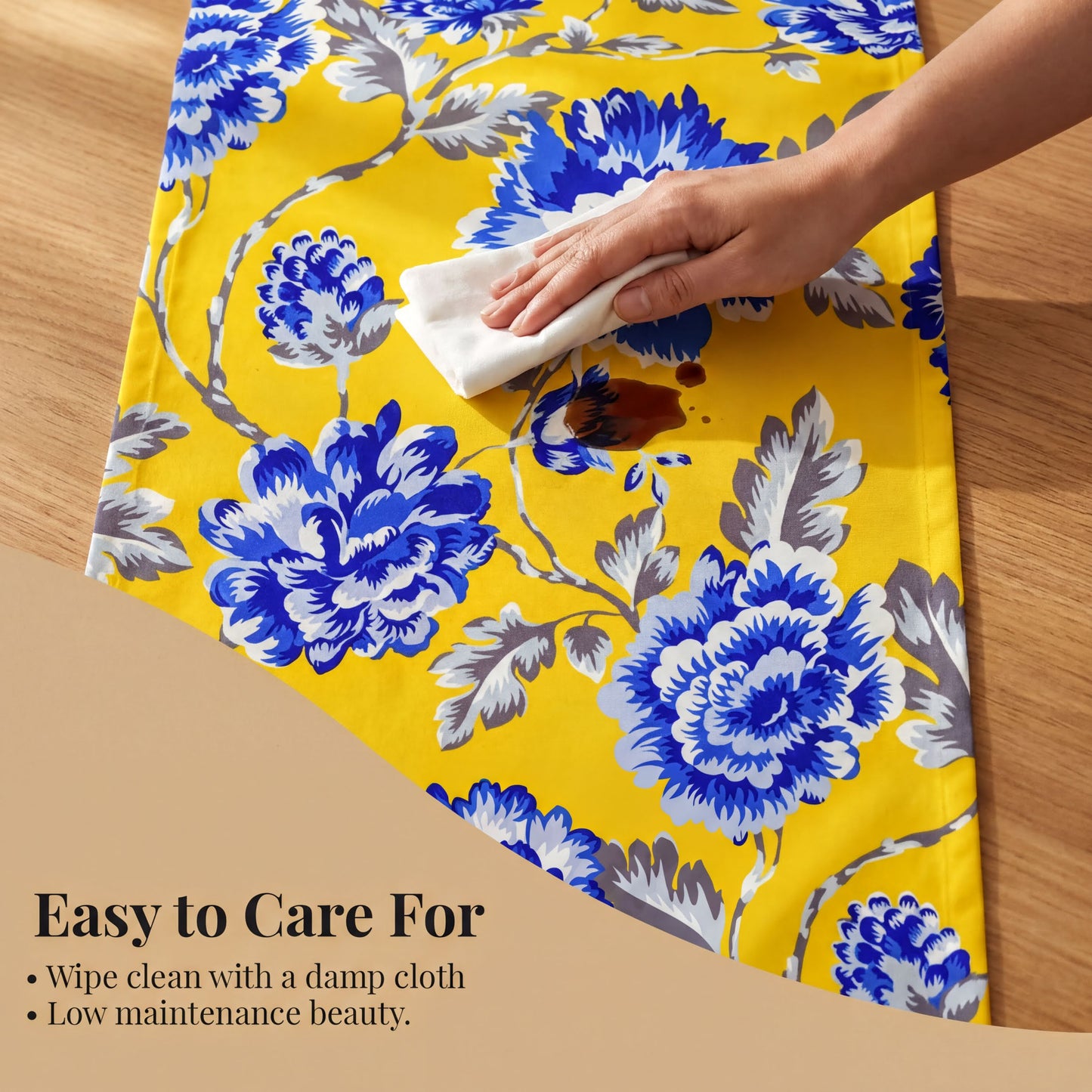 Printed Table Runner - Yellow Blue Floral Indoor Outdoor Dining Table Decor