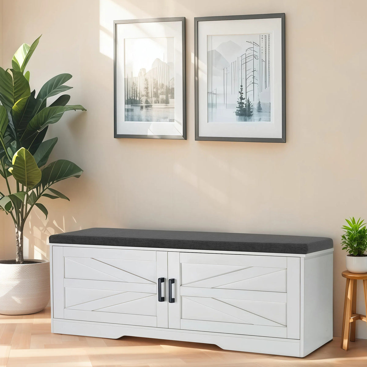 2-Tier Storage Bench with Padded Seat Cushion