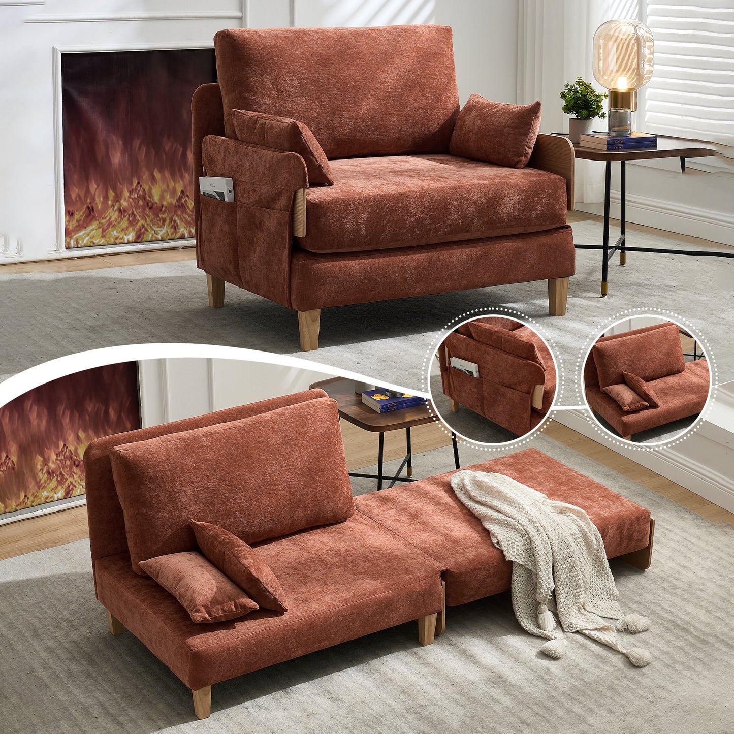 Foldable Sofa Bed Recliner - 3-in-1 Convertible Sleeper