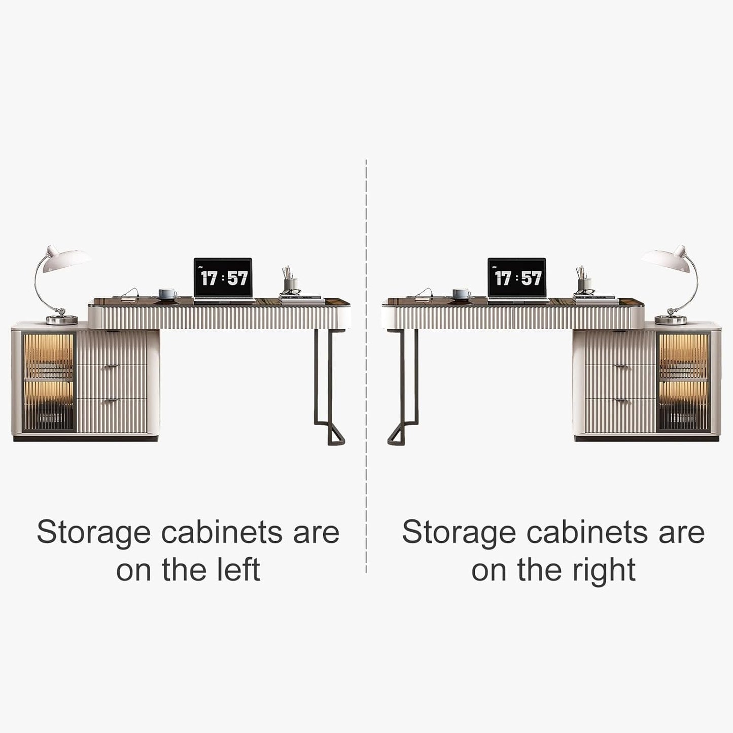 Ivory 50 Inch Office Computer Desk With Cabinet LED lights
