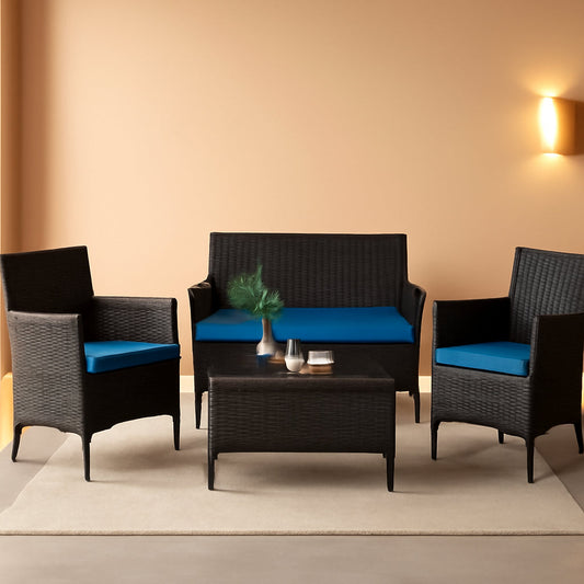 Peacock Blue 4 Piece Rattan Patio Furniture Set With Sectional Sofa