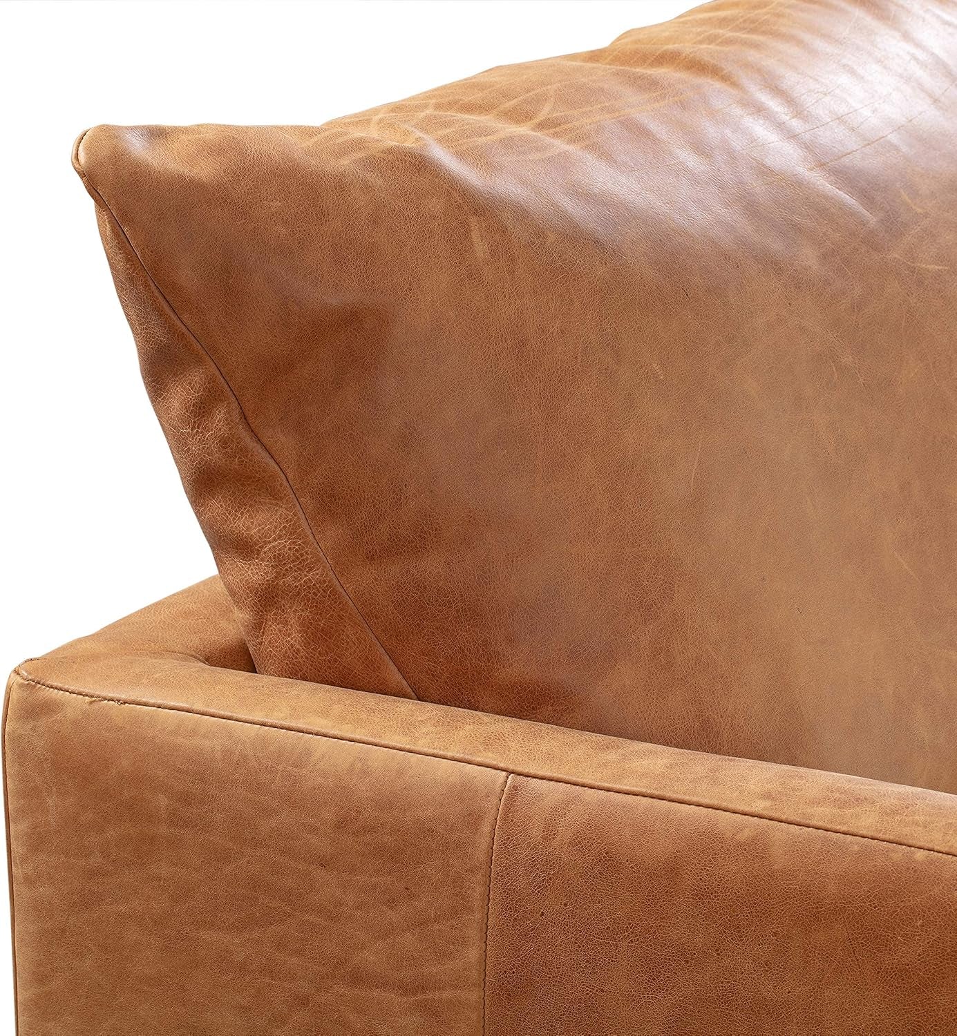 Girona 88 Inch Leather Sofa Cognac Tan With Tufted Back