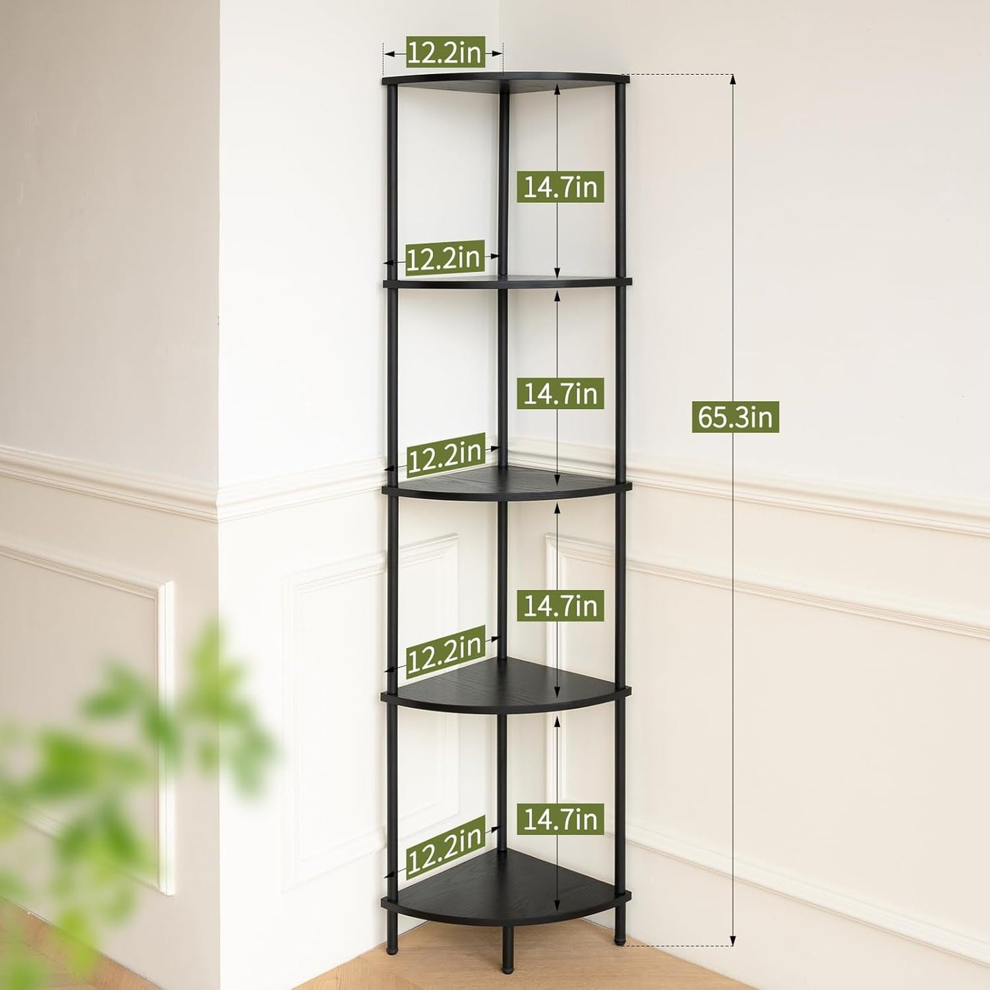 65 Inch Corner Shelf Stand 5 Tier Bookshelf For Home