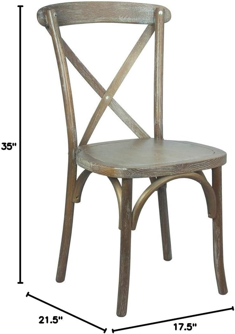 Two Pack Medium White Grain X-Back Dining Chairs Stackable Elm Wood Construction