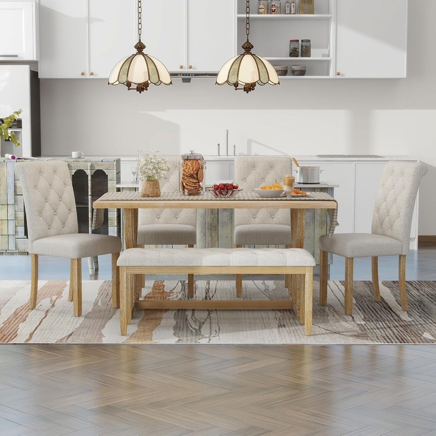 Industrial Solid Wood Rectangular Dining Table Set