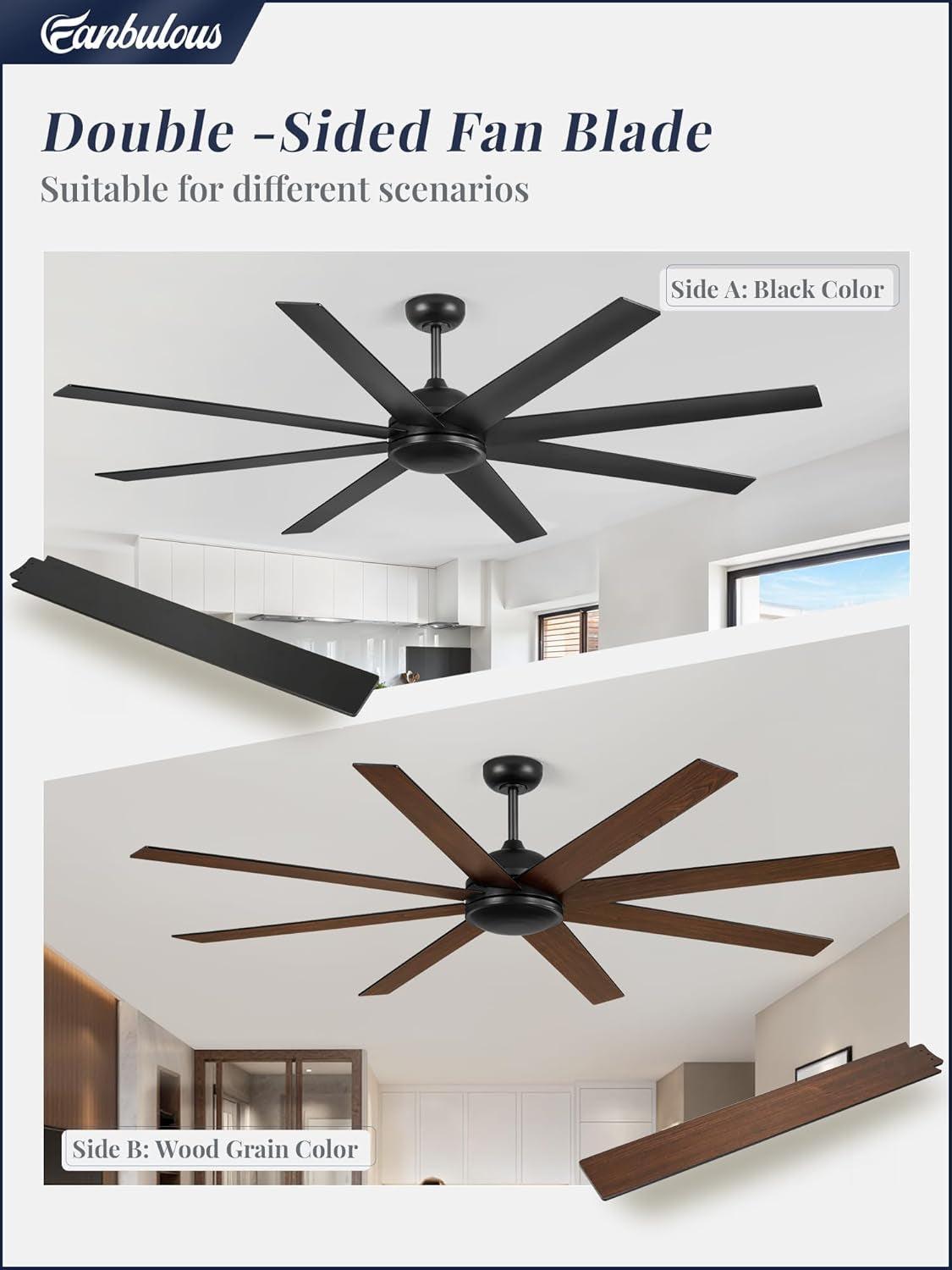 72 Inch Black Ceiling Fan With Remote DC Motor For Indoor Outdoor
