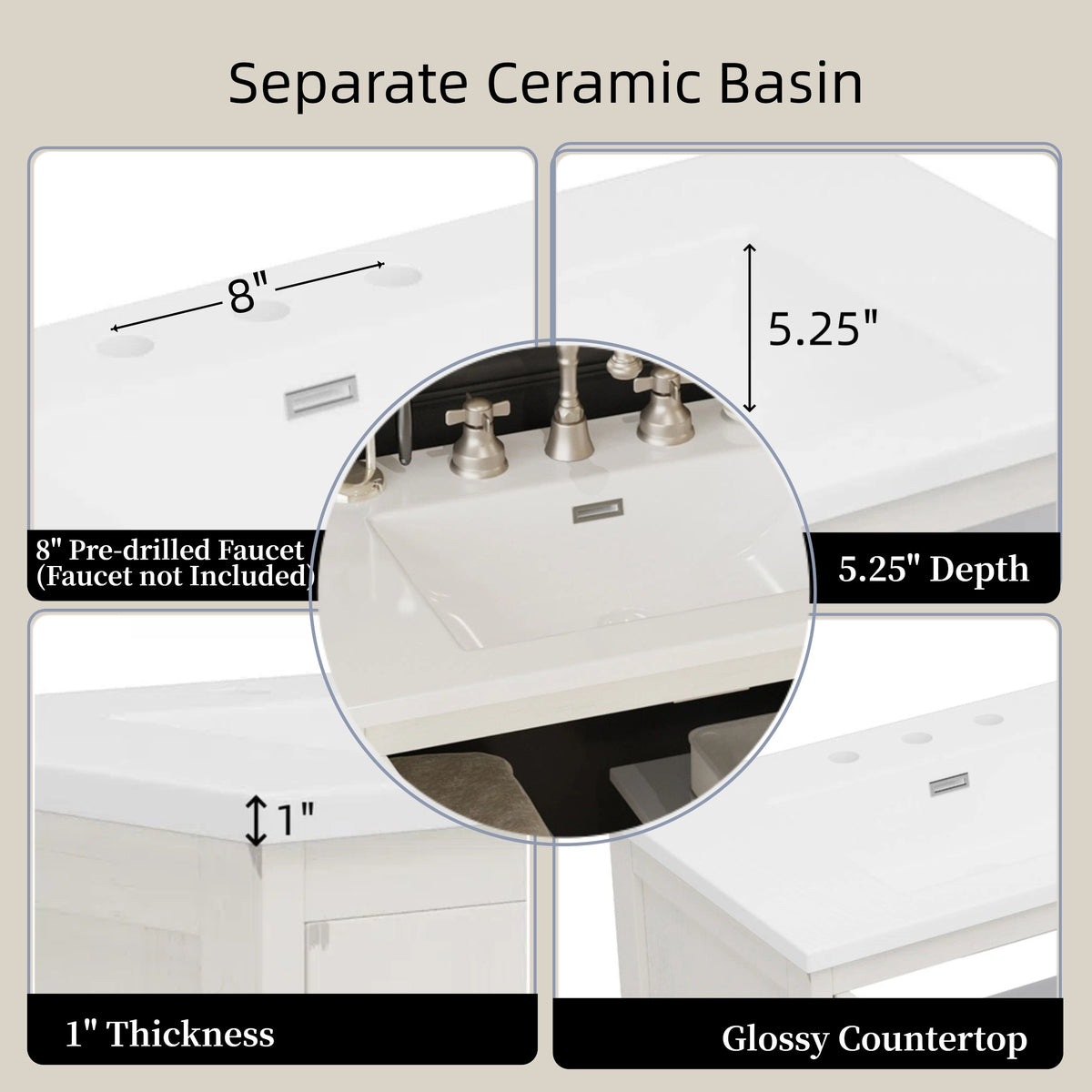 30 Inches Bathroom Vanity with Ceramic Sink