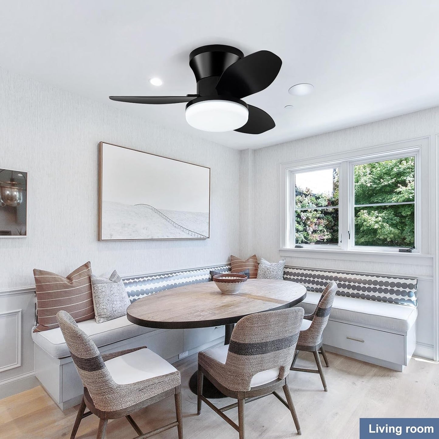 Black 26 Inch Flush Mount Ceiling Fan With Remote Control