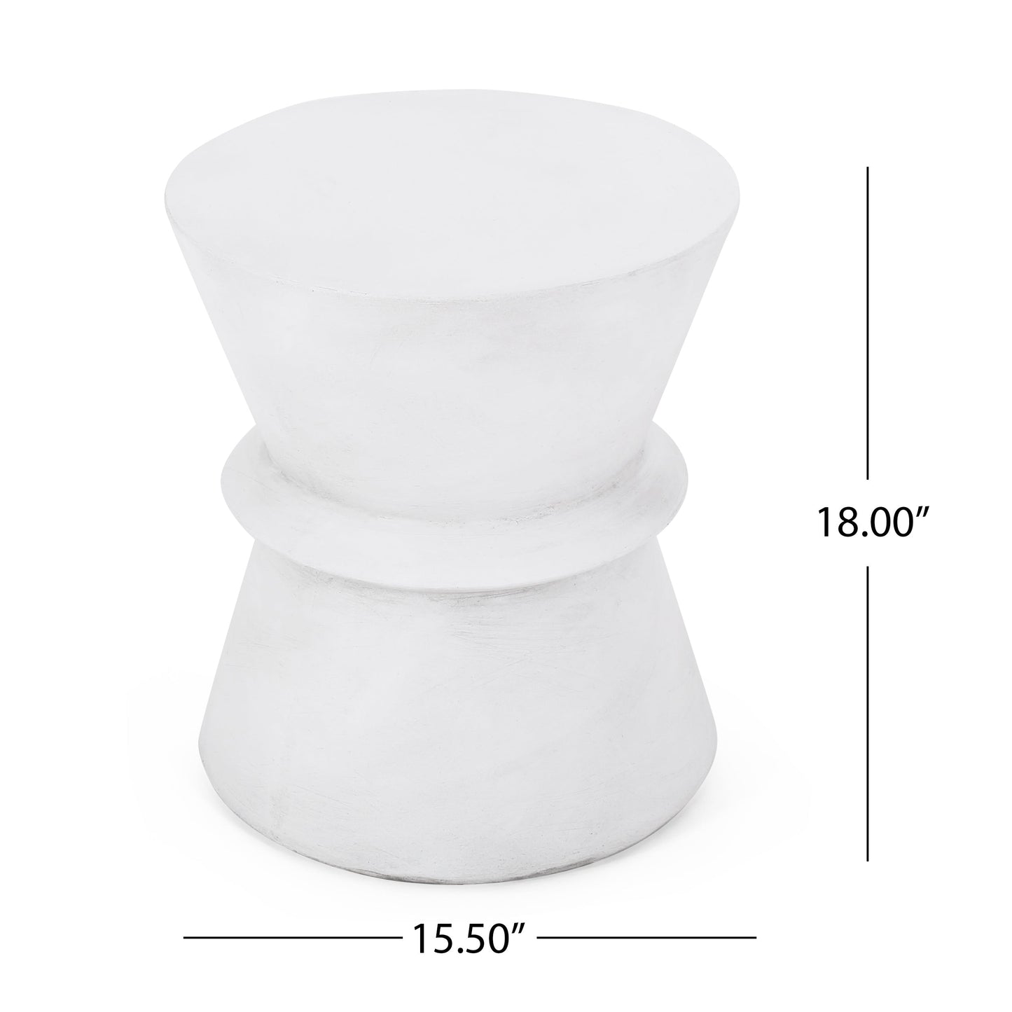 Outdoor Lightweight Concrete End Table with Hourglass Structure, Antique White