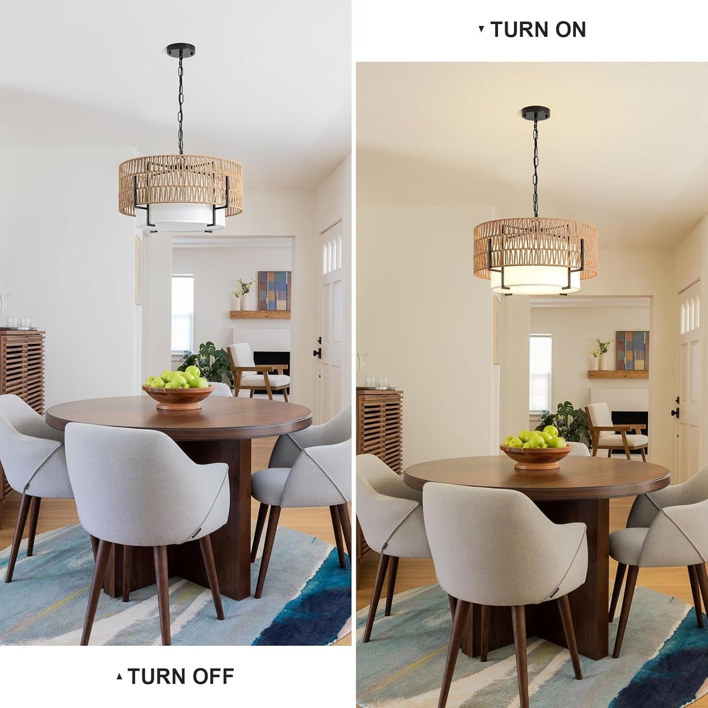 Boho Rattan Chandelier Pendant Light Natural Finish