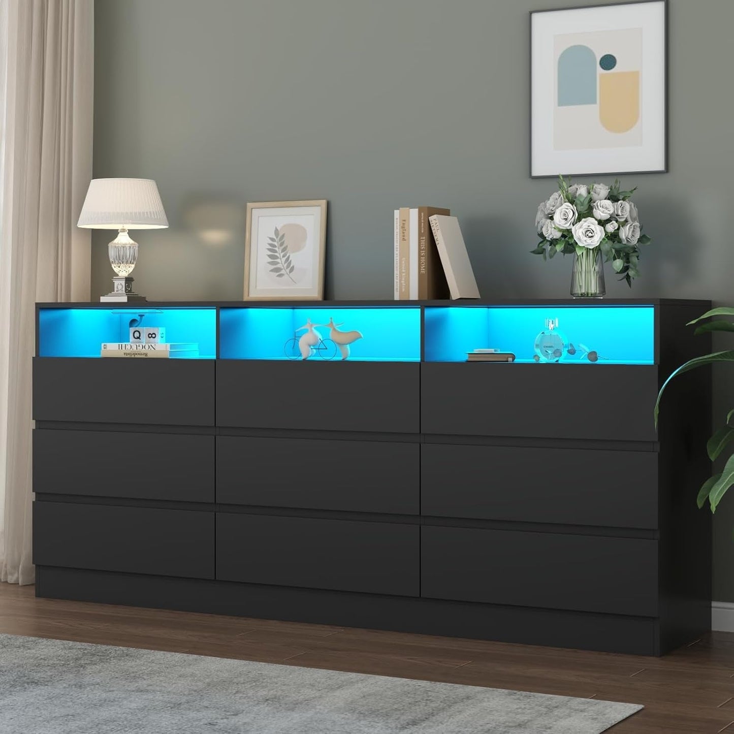 Six Drawer LED Dresser With USB Charging Ports For Bedroom
