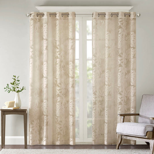 Palm Leaf Burnout Window Sheer Natural 50x84 Inches