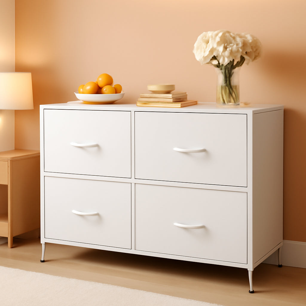 White TexturedFabric Dresser With Five Deep Drawers