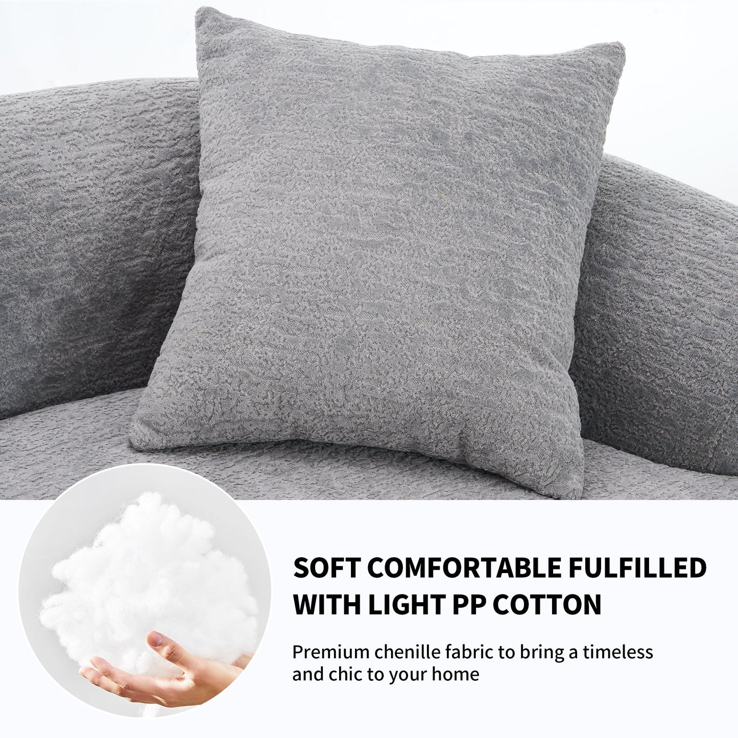 LY-025 Grey Curved Modular Sectional Sofa with 30D High-Density Chenille Upholstery, 110'' Long