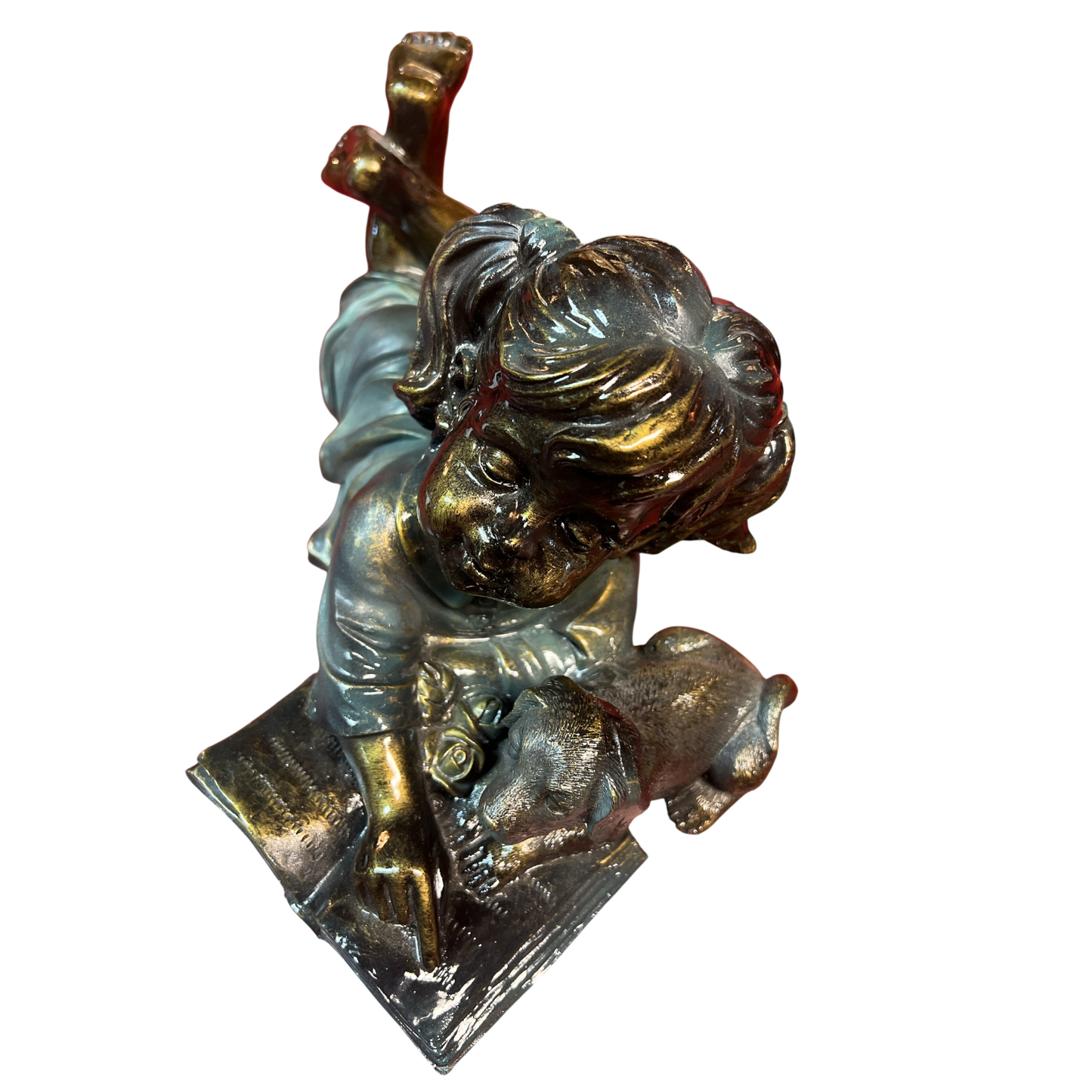 Girl and Pup Reading Figurine