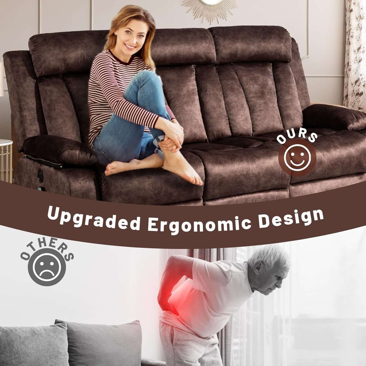 Power Reclining Sofa Set 3 Seat With Massage USB Ports featuring upgraded ergonomic design and comfort.
