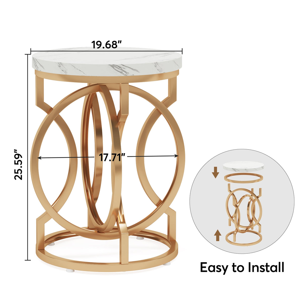 20” Round End Table with Faux Marble Top