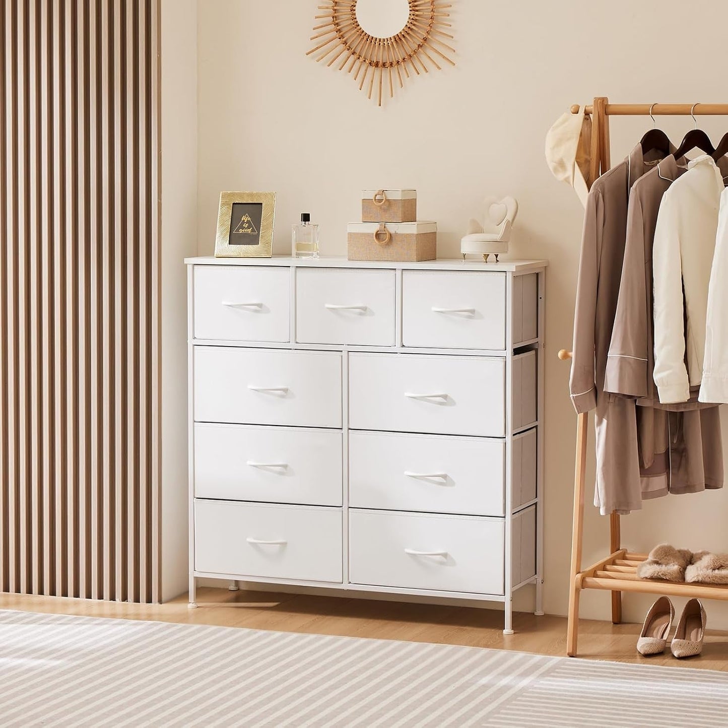 Sturdy Nine Drawer Dresser With Wood Top And Steel Frame