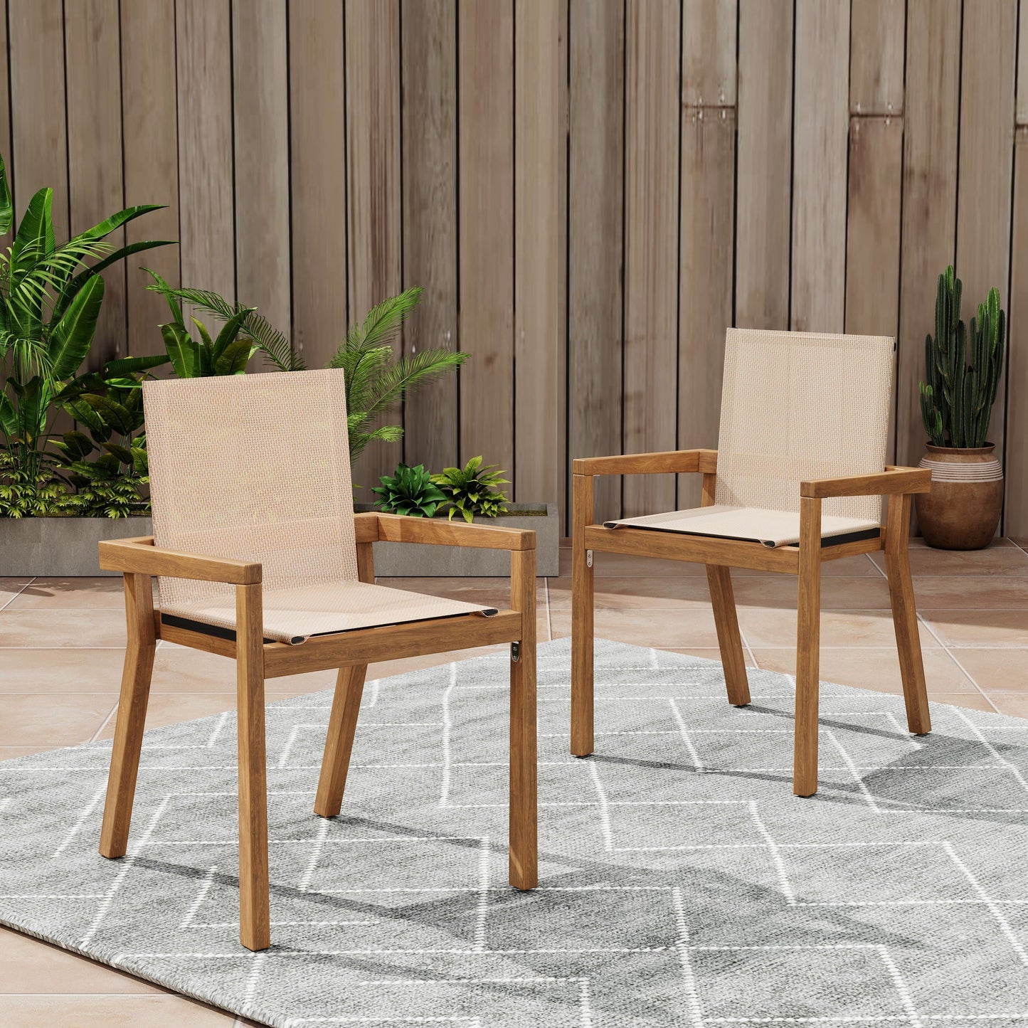 Belfast Dining Chair With Acacia Wood Frame And Mesh Seating (Set of 2)