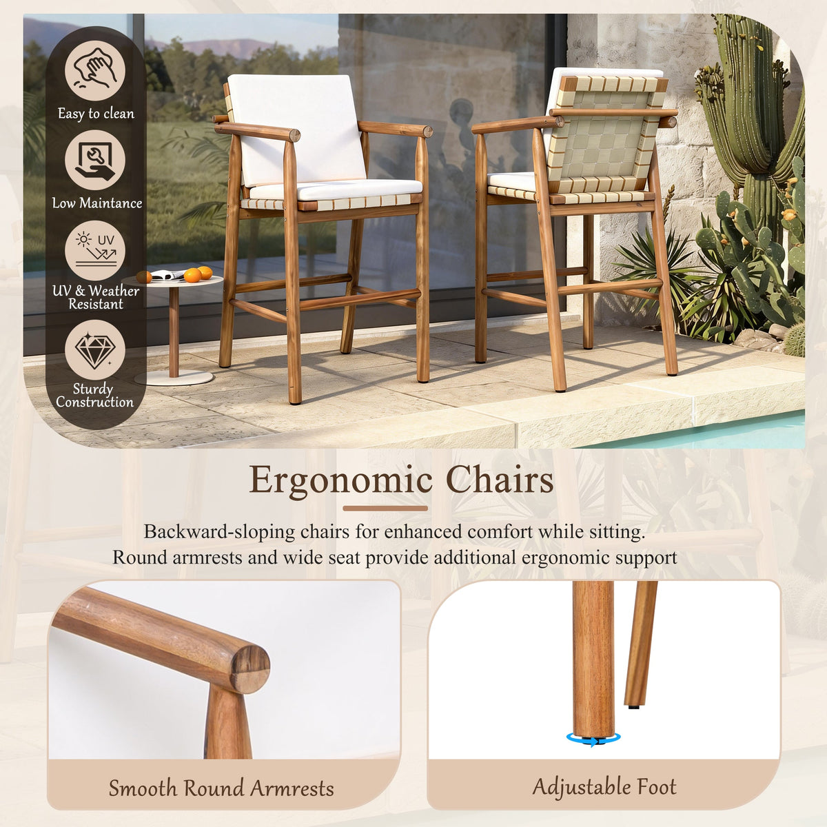 Outdoor Counter Height Bar Stools Chair Set of 2